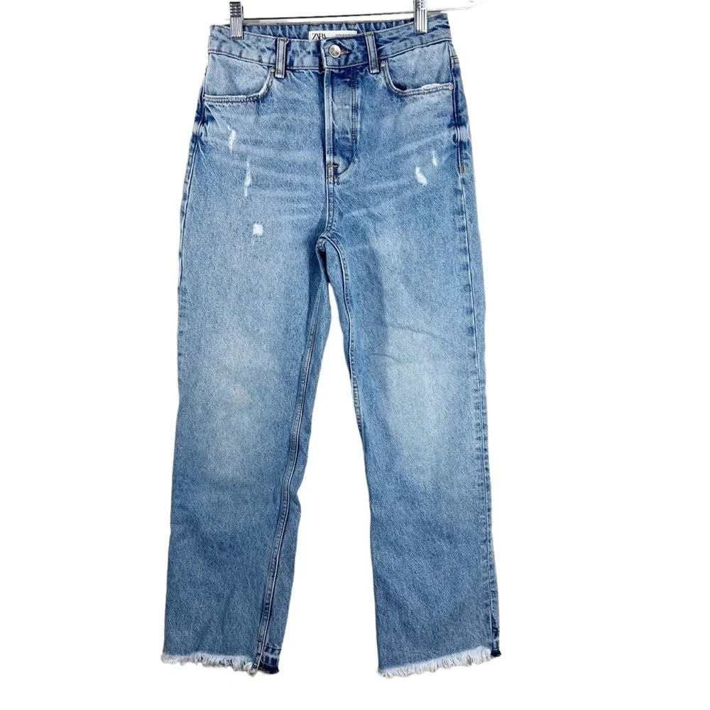 ZARA Button Fly 100% Cotton Rigid Denim Distressed 90’s loose fit Jeans